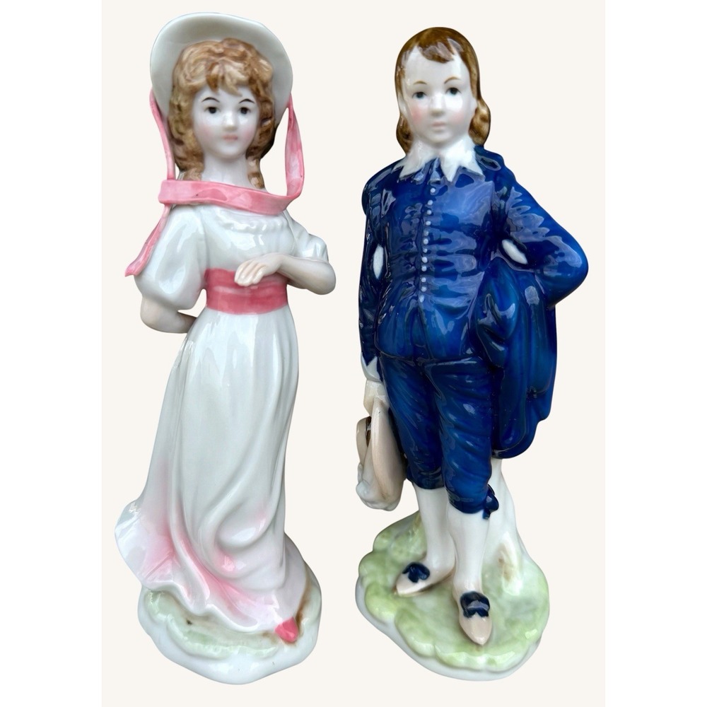 Vintage Pinkie & Blue Boy Kelvin Exclusives Figurine Set 8" Glossy Porcelain